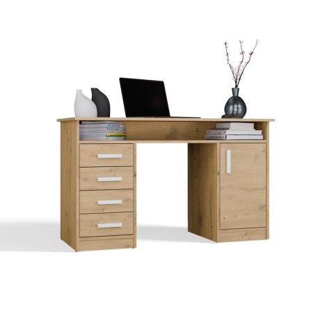 BIURKO ADA DĄB ARTISAN 125 Cm 4 Szuflady Szafka Półki Do Biura Pokoju Na Laptop