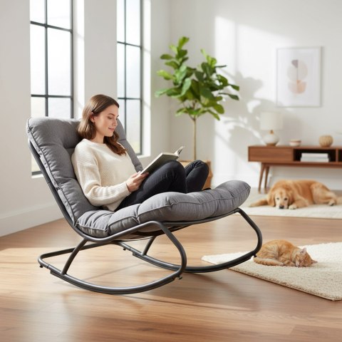 Fotel Bujany VIBE Ogrodowy z Poduszką Stalowy Czarny Szary 115 Cm