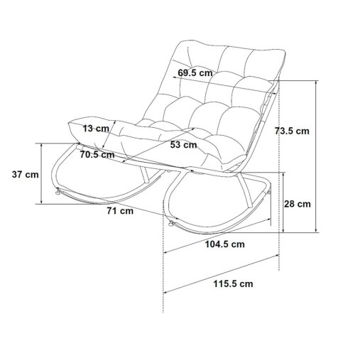 Fotel Bujany VIBE Ogrodowy z Poduszką Stalowy Czarny Szary 115 Cm
