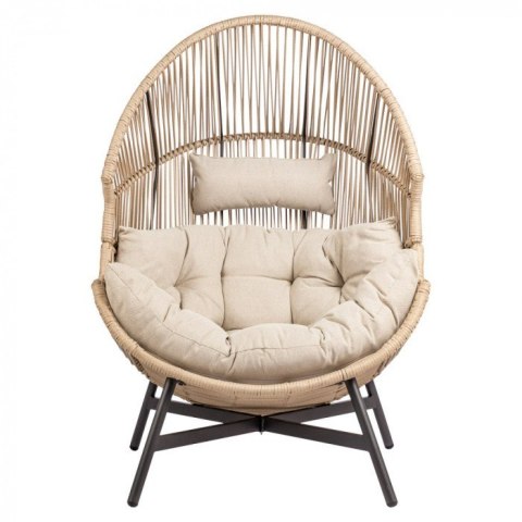 Fotel HOLAND Ogrodowy z Poduszką Rattanowy Stalowy 142 cm BEŻOWY