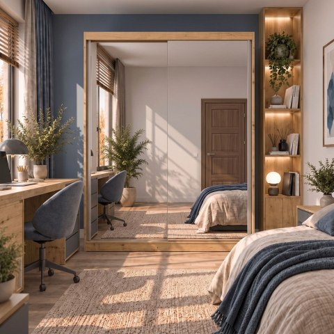 SZAFA Przesuwna IGA 160 2 Lustra DĄB ARTISAN ANTRACYT - Nowoczesny Design