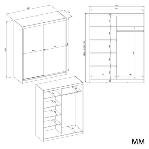SZAFA Przesuwna IGA 160 2 Lustra DĄB ARTISAN BIEL - Nowoczesny Design