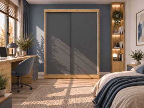 SZAFA Przesuwna IGA 160 CM B DĄB ARTISAN ANTRACYT - Stylowa i Funkcjonalna
