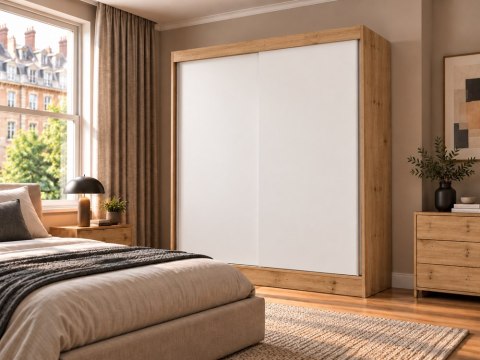 SZAFA Przesuwna IGA 160 CM B DĄB ARTISAN BIEL- Stylowa i Funkcjonalna