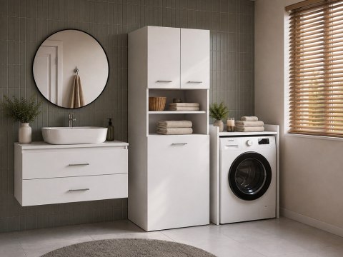 SZAFKA Łazienkowa Słupek POLA 64 BIAŁY Głęboka 64 Cm Szuflada na Kółkach