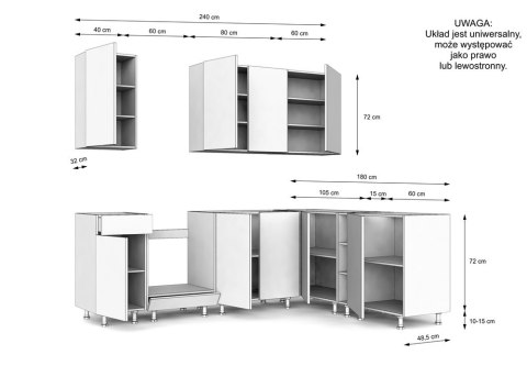 MEBLE KUCHENNE ZESTAW VARIO Z1 240x180CM KASZMIR BLAT DĄB EVOKE BEZ AGD