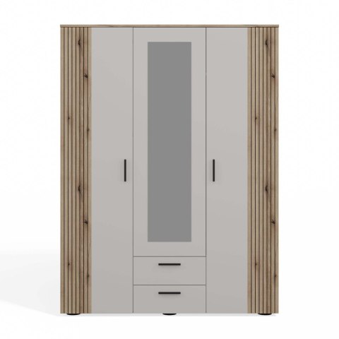 SZAFA AVA 150 CM LUSTRO 2 SZUFLADY RYFLOWANY FRONT DĄB EVOKE KASZMIR BEŻ