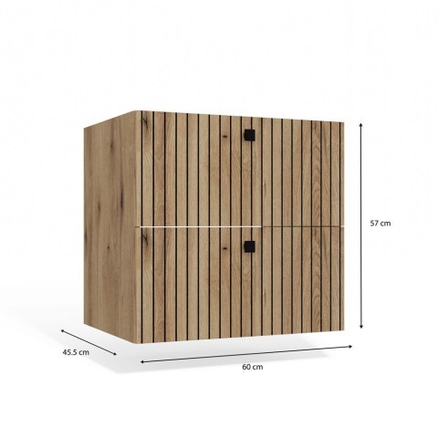 SZAFKA POD UMYWALKĘ TIGO 60 2S DĄB EVOKE 2 SZUFLADY RYFLOWANY FRONT WISZĄCA