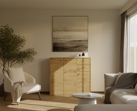 KOMODA FRAN DĄB ARTISAN 120 Cm 3 Drzwi 2 Szuflady 30 Cm Do Salonu Sypialni