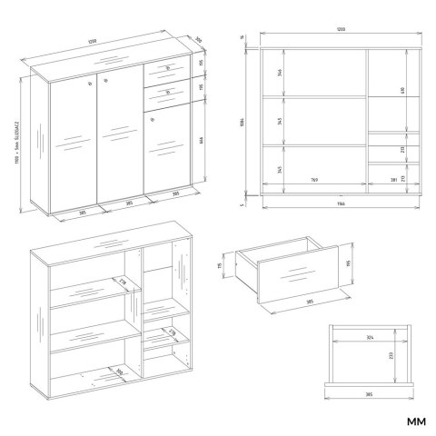 KOMODA FRAN DĄB ARTISAN 120 Cm 3 Drzwi 2 Szuflady 30 Cm Do Salonu Sypialni